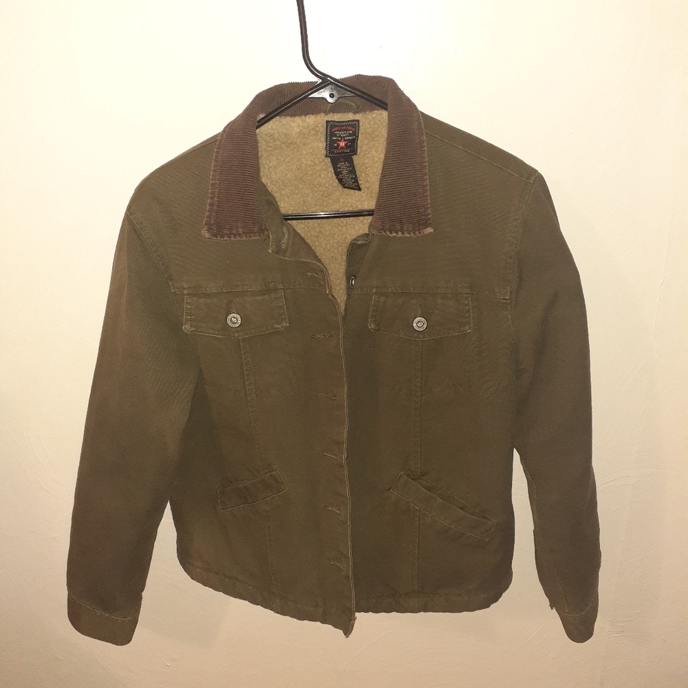 American Eagle coat army green size medium corduroy collar fleece lined
